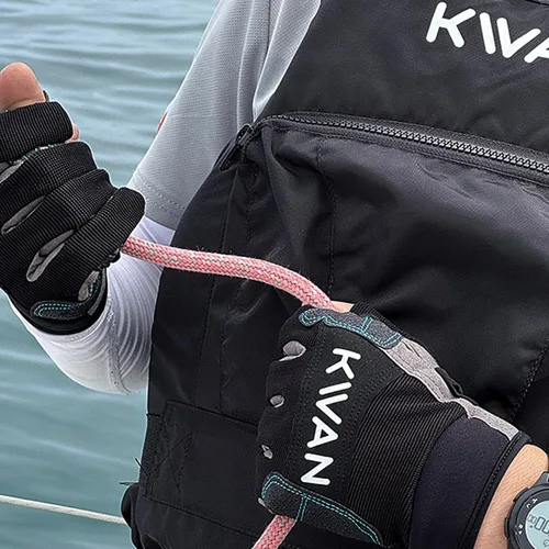 Miniatura 5 de KWAN Guantes de vela de 3 dedos para navegación, kayak, remo y esquí acuático, diseño de corte de dos dedos, refuerzo de triple capa, ajuste