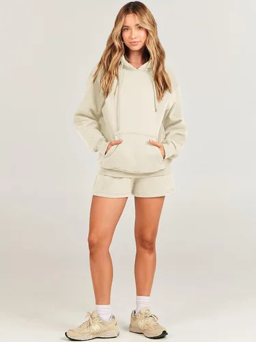 Miniatura 7 de ANRABESS Conjunto de 2 piezas para mujer, sudadera corta con cordón y capucha de gran tamaño, conjunto a juego