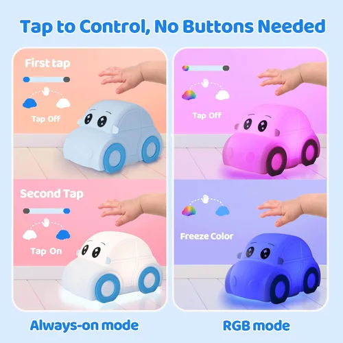 Miniatura 5 de Linda luz nocturna para bebés y niños en forma de coche, regulable+1800mAh recargable+temporizador+portátil+de silicona+esponjosa, lámpara de noche