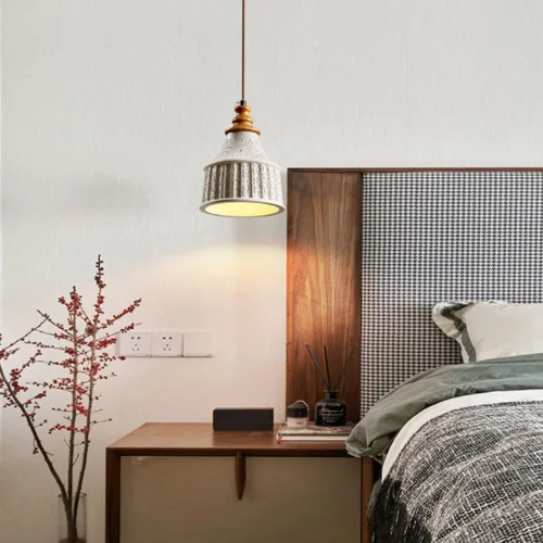 Miniatura 5 de Mid Century Cement Ceiling Hanging Lighting, Modern Industrial Concrete Pendant Lights with Wood Finish, Black Dome Adjustable Cord E27/E26 Sockets