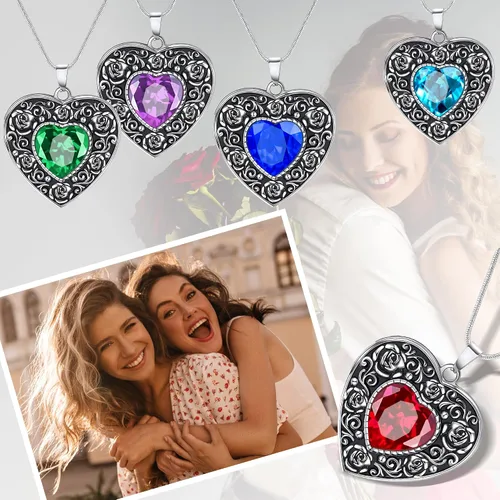 Miniatura 4 de Fanery sue Heart Locket Necklace That Holds 2 Pictures for Women Girls, Silver Rose Sunflower Custom Photos Necklaces Personalized Lockets Necklace