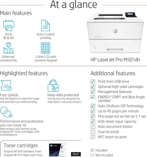 Miniatura 5 de HP LaserJet Pro M501dn Impresora dúplex con garantía in situ de un año, al siguiente día laborable (J8H61A)