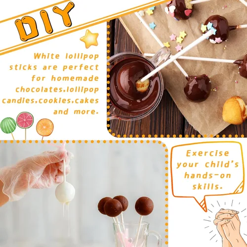 Miniatura 4 de 100 palitos de piruleta blancos de 6 pulgadas, palitos de papel de piruleta, palitos de papel para cupcakes, dulces caseros, chocolate, postre