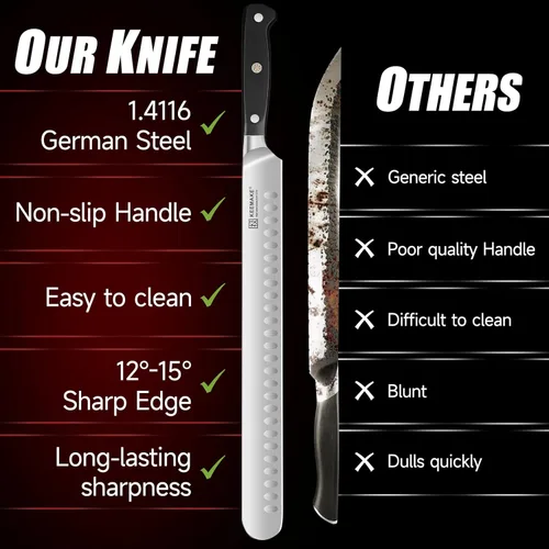 Miniatura 9 de Cuchillo para pechuga de KEEMAKE, cuchillo de trinchar de 12 pulgadas, cuchillos de corte alemanes de acero de hoja de navaja para carne con mango