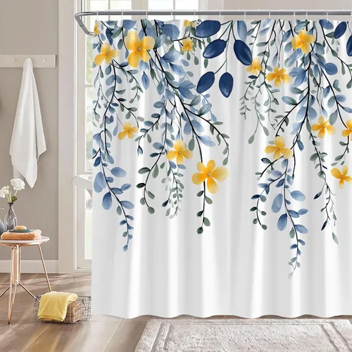 Miniatura 6 de Cortina de ducha con diseño de hojas florales, eucalipto azul, acuarela, plantas naturales, botánicas, bohemias, tela fresca, rústica, decoración