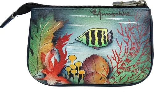 Miniatura 2 de Anuschka Bolsa de piel auténtica pintada a mano para mujer, con cremallera, 2 llaveros