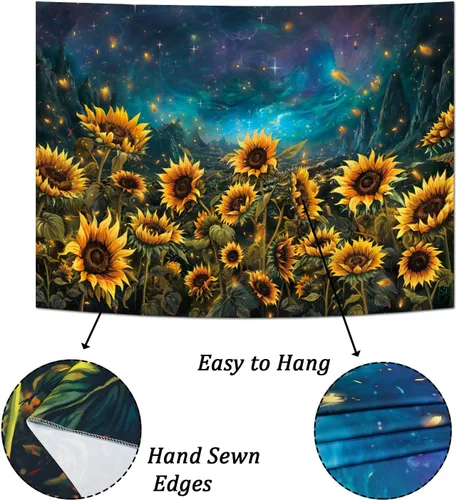 Miniatura 4 de Heynvioo Tapiz de girasol, galaxia, espacio, otoño, amarillo, floral, plantas, tapices, cielo estrellado, montaña, naturaleza, tapices para colgar