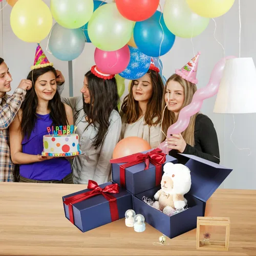 Miniatura 4 de Paquete de 4 cajas de regalo de 9.5 x 7 x 4 pulgadas con tapas de cierre magnético, caja magnética azul para bodas, propuestas de dama de honor