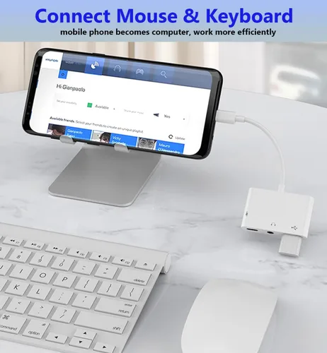 Miniatura 4 de Adaptador USB C a USB para MacBook, divisor USB C a USB-A OTG 3 en 1 con conector de audio de 0.138 in y puerto de carga rápida PD compatible