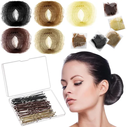 Miniatura 8 de Zonon - Mallas para moño invisibles con borde elástico y horquillas en forma de U, juego de 50 unidades de mallas para el cabello invisibles, 40