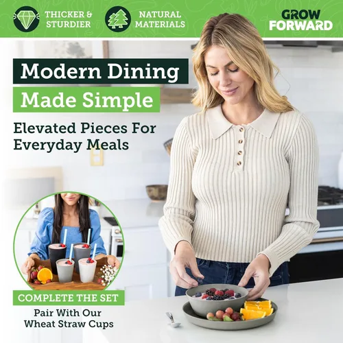 Miniatura 5 de Grow Forward Juego de platos y cuencos de paja de trigo de alta calidad, 8 piezas, platos de paja de trigo irrompibles y reutilizables, aptos