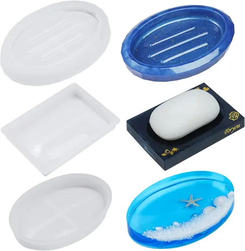Miniatura 9 de NiArt Paquete de 2 jaboneras ovaladas y rectangulares facetadas, molde de silicona de resina epoxi+kit de lentejuelas de estrella, bandeja