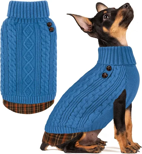 Miniatura 40 de KYEESE - Suéter para perro mediano, suéter tejido con estampado de cuadros, cálido abrigo de mascotas para otoño e invierno