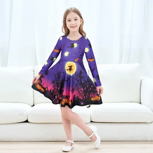 Miniatura 2 de JESKIDS Vestido de manga larga para niñas pequeñas, teñido anudado, unicornio, flamenco, vestido de fiesta con bolsillos