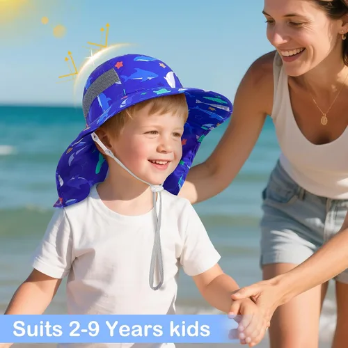 Miniatura 97 de Sombrero de sol para niños, protección UV, unicornio, verano, playa, jugar con ala ancha, solapa para el cuello para niñas y niños