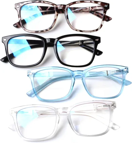 Miniatura 10 de Henotin - Juego de 4 gafas de lectura con bloqueo de luz azul para mujeres y hombres, con bisagra de resorte para computadora, anti rayos UV, Mezcla