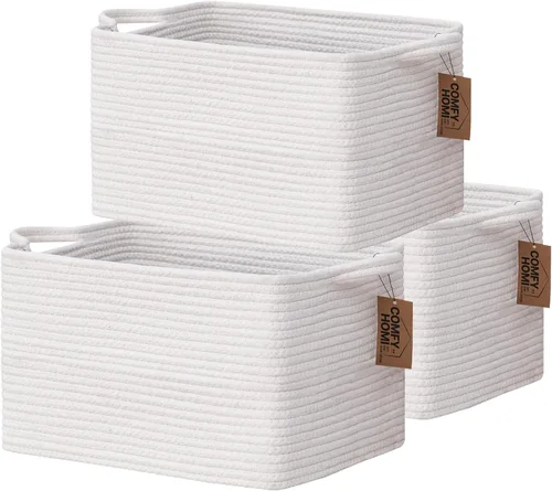 Miniatura 18 de COMFY-HOMI Cestas de almacenamiento de 11.5 x 7.5 x 4.7 pulgadas para organizar, cesta tejida de cuerda de algodón, caja de almacenamiento