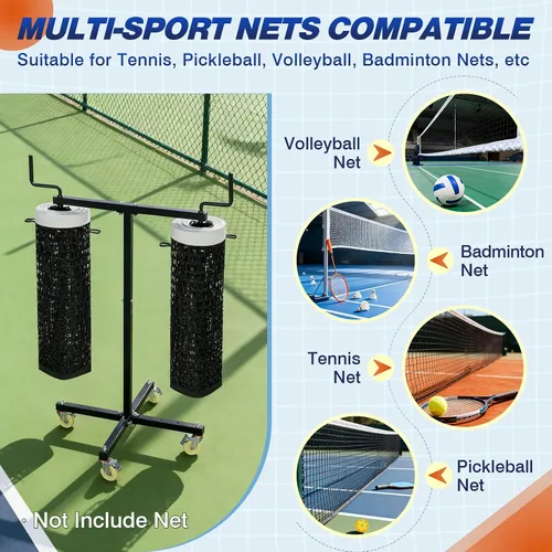 Miniatura 6 de Estante de almacenamiento de red deportiva móvil con ruedas con bloqueo, soporte resistente para voleibol, tenis, pickleball, redes de bádminton