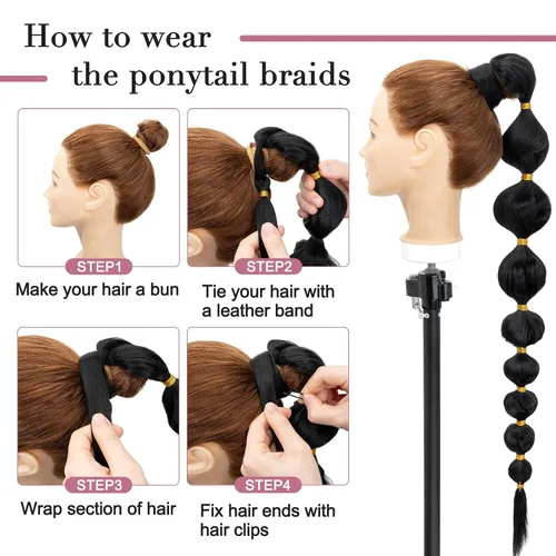 Miniatura 5 de Benehair Extensión de cola de caballo con cordón, 24 pulgadas de largo, pelo sintético lacio, extensiones de cabello de cola de caballo con clip