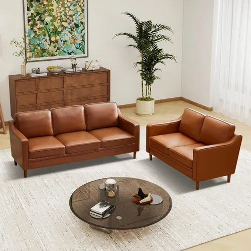 Conjuntos de muebles para sala de estar Kingfun, sofá de 3 plazas y sofá biplaza, juego de sofá de estilo moderno de mediados de siglo, sofá de Piel