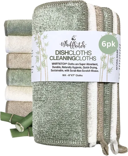 Miniatura 8 de Whiffkitch Paños de cocina Paños de fregar para cocina y limpieza del hogar 6x7 pulgadas paquete de 6 unidades, tejido de 2 capas antiarañazos, tela