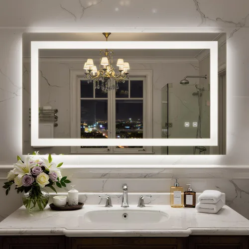 Miniatura 8 de Espejo de baño LED de 24 x 32 pulgadas con luces, espejo de tocador de baño con marco negro con luz frontal + retroiluminación para pared, vidrio