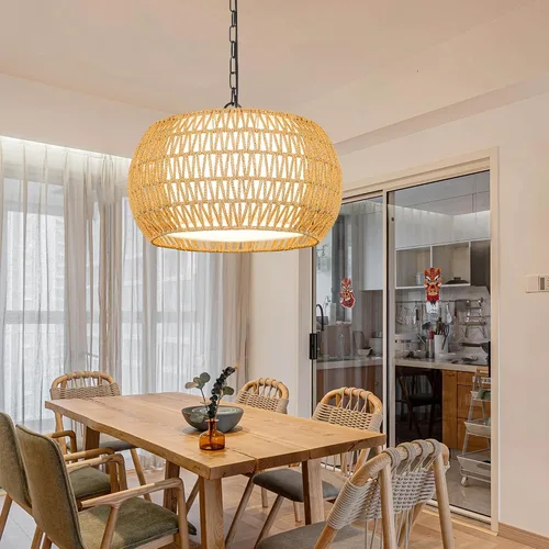 Miniatura 2 de Lámpara de araña de casa de campo, lámparas de araña de ratán boho para comedor, luces colgantes grandes para isla de cocina, lámparas colgantes