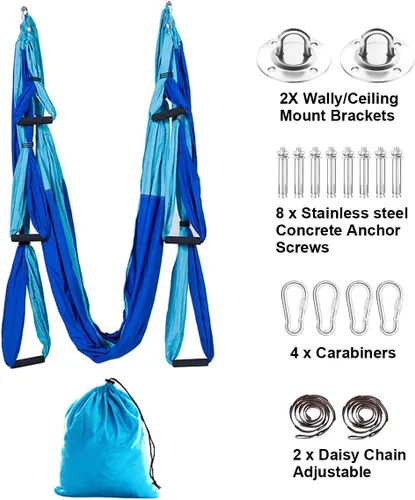 Miniatura 4 de Kit de hamaca de yoga para trapecio aéreo, ultra fuerte, antigravedad para yoga, volador, juego de herramientas de columpio de inversión Mixto azul