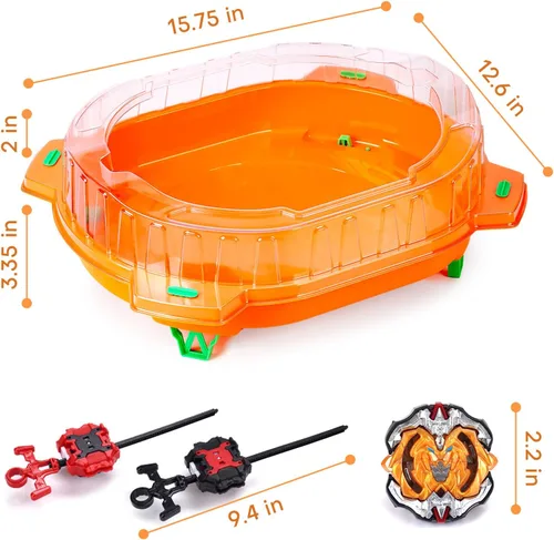 Miniatura 4 de COCOFOX Juego de Juguetes Battling Top Burst, 6 Battling Tops, 2 Lanzadores y 1 Estadio, Juguetes para Niños y Niñas de 6 Años en Adelante (Naranja)