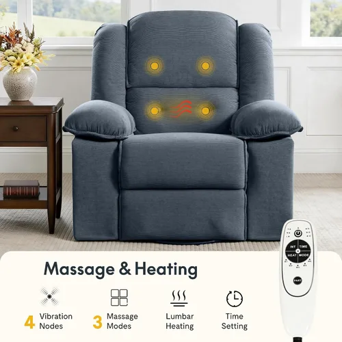 Miniatura 4 de Softa Silla reclinable giratoria para adultos con masaje y calor, sillón reclinable manual giratorio de 360° con bolsillo lateral, silla reclinable