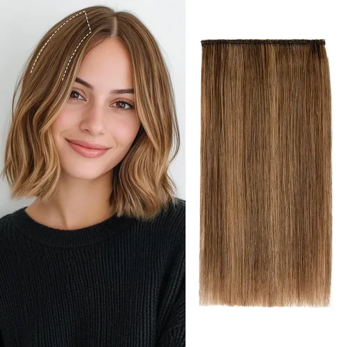 Miniatura 20 de S-noilite Extensiones de cabello corto con broches, 100% cabello humano real, 2 clips, extensiones con clip para mujeres con cabello delgado, añade