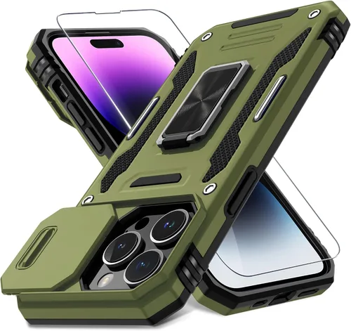 Miniatura 164 de DEERLAMN Funda para iPhone Xs Max con funda deslizante para cámara + protector de pantalla, soporte giratorio de anillo de grado militar a prueba