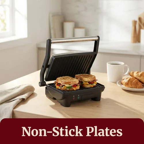 Miniatura 5 de Elite Gourmet EPN-2976 - Prensa Panini antiadherente 2 en 1 y parrilla para interiores, abre sándwiches gourmet de 180 grados, bisagra flotante