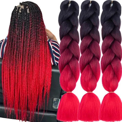 Miniatura 52 de 3 paquetes de extensiones de cabello sintético para trenzar de color negro a azul, tamaño jumbo ombré, de 24 pulgadas o trenzas de ganchillo