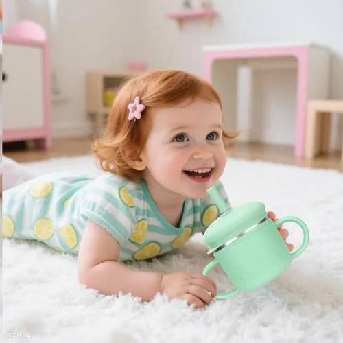 Miniatura 6 de BUSOHA Vasos para sorber de acero inoxidable para niños de más de 6 meses, 3 en 1, taza para sorber de silicona para niños pequeños con cepillo