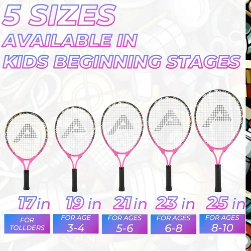 Miniatura 2 de AMA SPORT Raqueta de tenis para niños pequeños, kit de iniciación de raqueta de tenis de 17 a 25 pulgadas para niñas y niños con bolsa de nailon