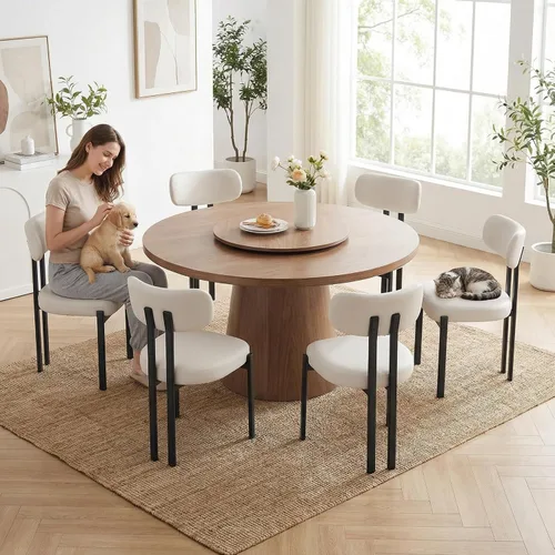 Miniatura 12 de LukeAlon Juego de 2 sillas de comedor de chenilla, modernas sillas de cocina sin brazos con respaldo curvado con patas de metal negro, sillas