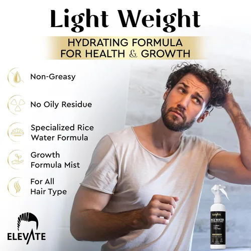 Miniatura 5 de Elevate Spray para el crecimiento del cabello con agua de arroz, infundido con biotina, cafeína y aloe vera para un cabello más grueso, más largo
