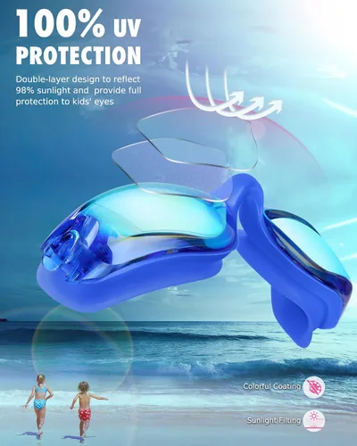 Aegend - Gafas de natación de 2 unidades, gafas de natación para niños, niños y niñas de 3 a 14 años Azul y verde claro