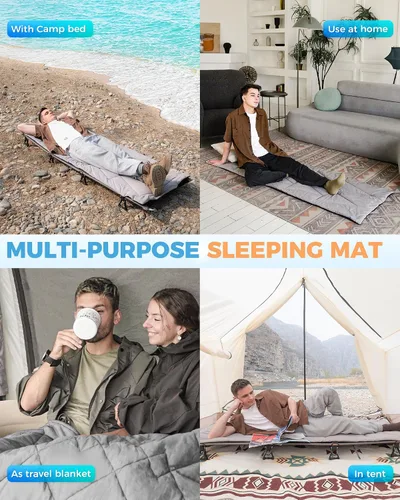 Miniatura 7 de KingCamp Almohadilla para Catre de Campamento, Colchoneta Cómoda y Ligera, Cubrecolchón Esponjoso Suave Cálido Antideslizante para Exteriores