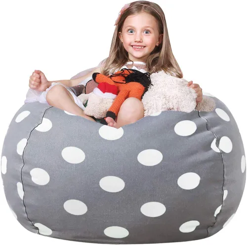 Miniatura 35 de WEKAPO Puf de almacenamiento de animales de peluche para niños, puf con cremallera rellenable para organizar juguetes de peluche, lona de algodón