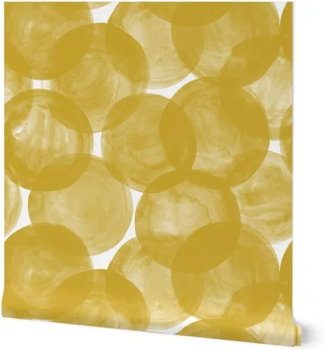 Papel tapiz para despegar y pegar, acuarela mostaza, amarillo, dorado, lunares, geométricos, círculos audaces, redondo, papel tapiz extraíble