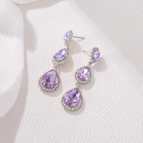 Miniatura 45 de EleQueen Pendientes de cristal austriaco en tono dorado para mujer, forma de pera de 2.5 pulgadas, color esmeralda