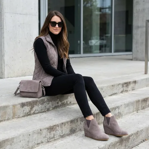 Miniatura 15 de Dunes Zoey - Botines de cuña para mujer, ante vegana suave, diseño fácil de poner, espuma viscoelástica, disponibles en anchos amplios