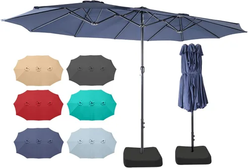 Miniatura 17 de Sombrilla de doble cara para patio de 15 x 9 pies con base y manivela, sombrilla rectangular extragrande para patio, césped y jardín, beige