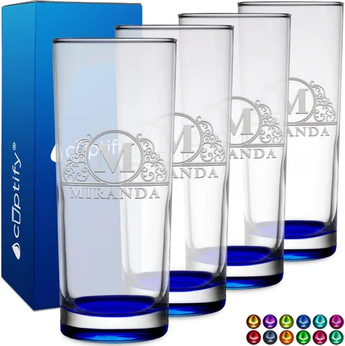 Miniatura 56 de Highball personalizado de 10.5 onzas con fondo negro, vaso Collins alto personalizado, cóctel de bebida mixta recta, inicial con nombre de regalo