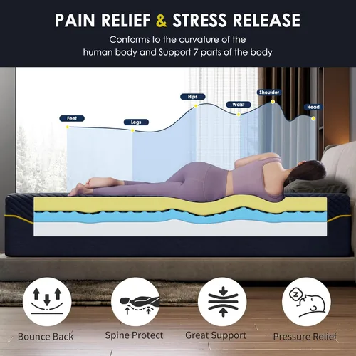 Miniatura 6 de Colchón de espuma viscoelástica de gel tamaño individual de 10 pulgadas para noches frescas y alivio de presión, comodidad de alivio de presión