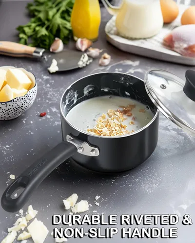 Miniatura 5 de Cook N Home - Cacerola antiadherente con tapa de vidrio de 2 cuartos de galón, olla multiusos para la cocina, sartén, color negro, de aluminio