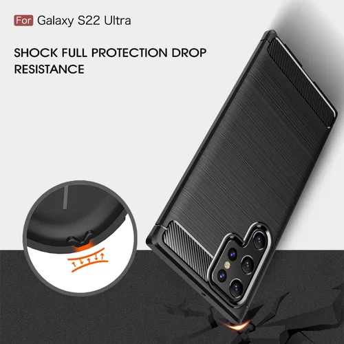 Miniatura 3 de Funda para Samsung Galaxy S22 Ultra - Textura de fibra de carbono, antiarañazos, absorción de golpes (negro)