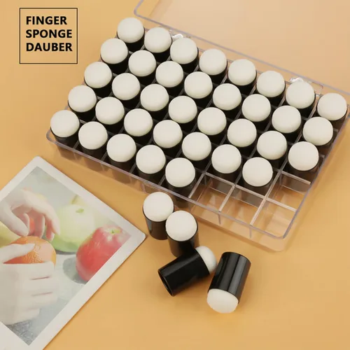 Miniatura 2 de Juego de 40 esponjas para dedos, esponja para dedos con caja de almacenamiento para pintar, dibujo, arte, tinta, manualidades, fabricación